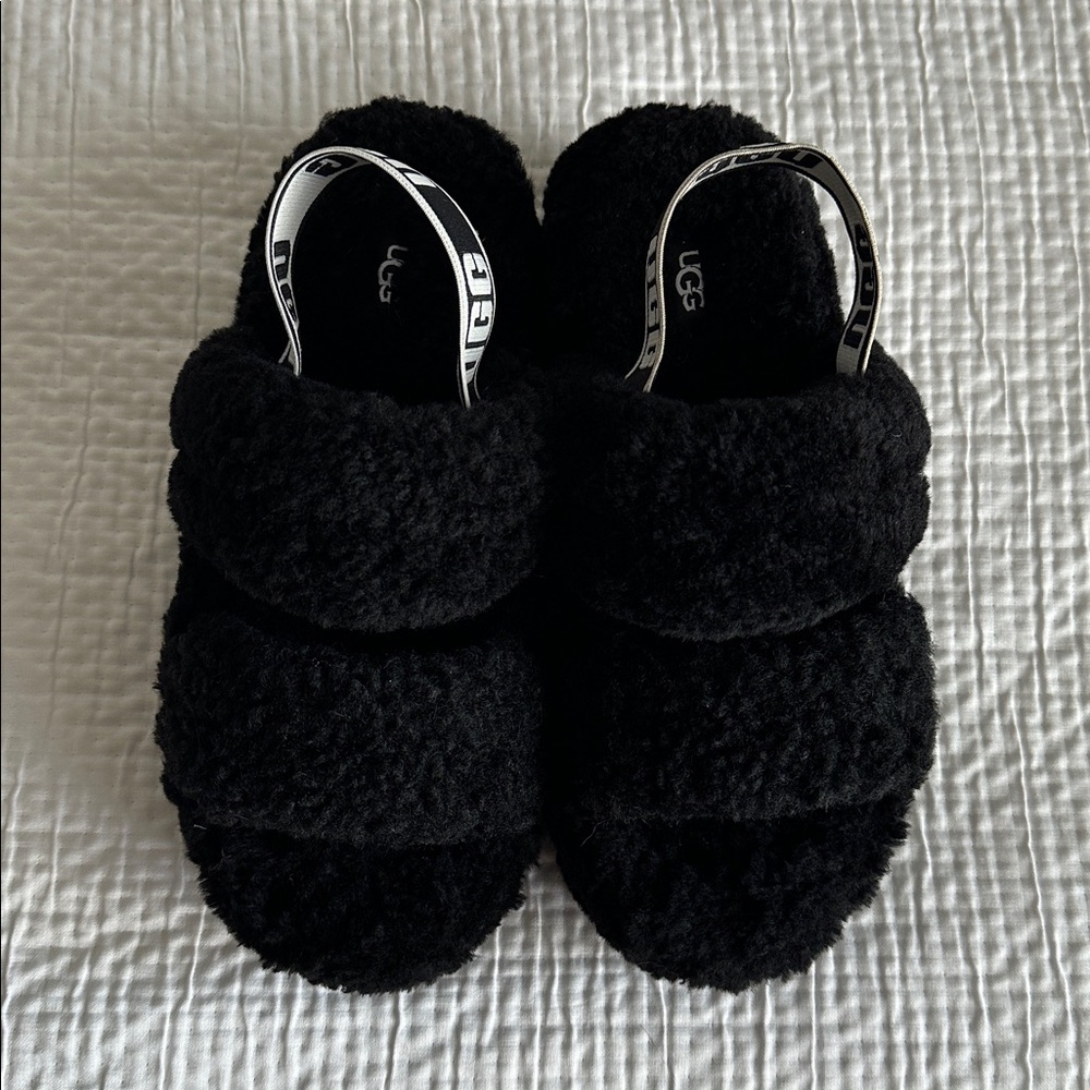 Ugg Black Fluffy Platform Slides Or Slippers - image 6